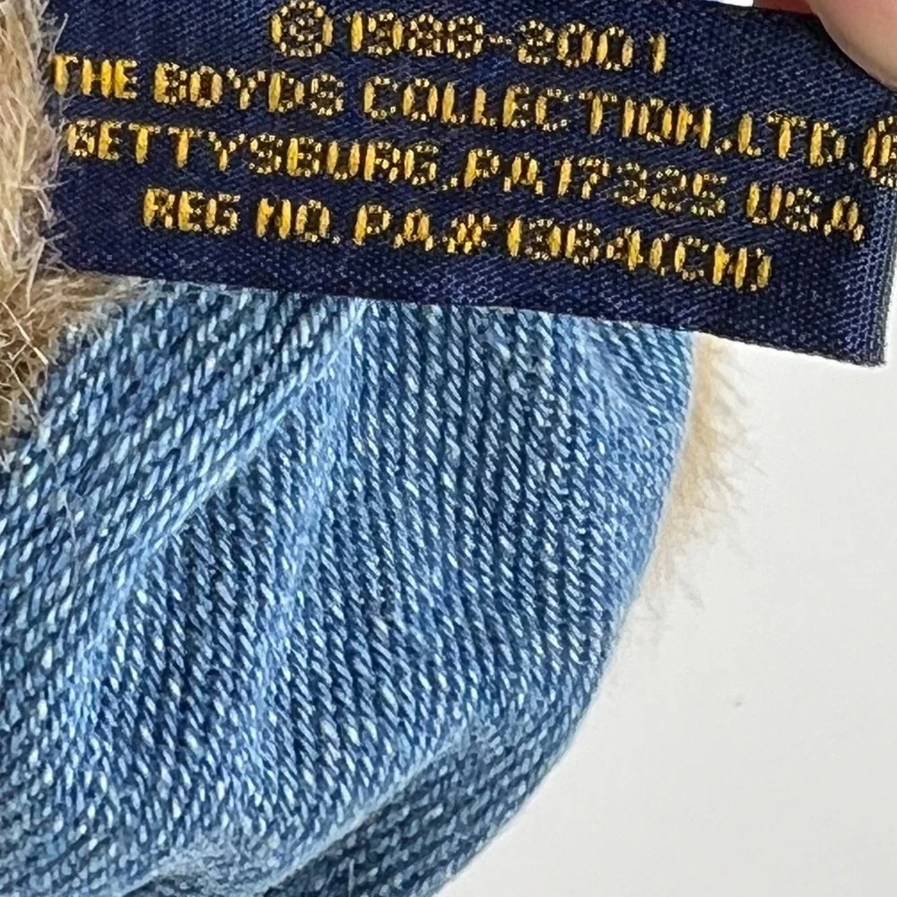 Boyds Bears Plush‎ Teddy Bear Denim Hoodie Gingham Checkered Pocket Head Bean